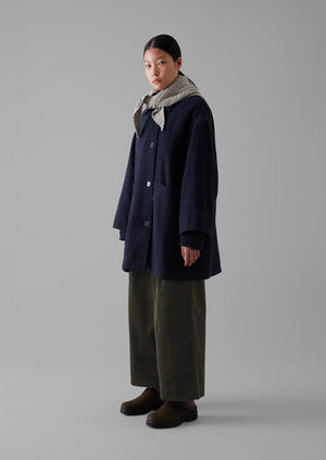 Indigo Cotton Wool Pea Coat | Indigo