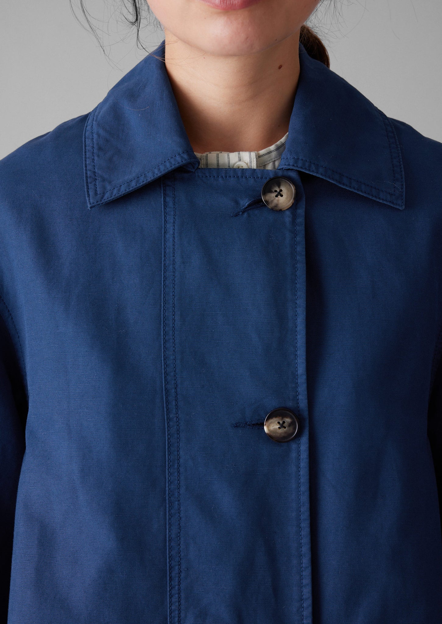 A Line Cotton Linen Canvas Coat | Dark Ash Blue