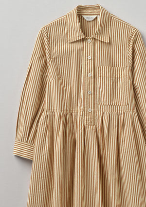 Fayre Stripe Organic Poplin Shirt Dress | Birch Brown