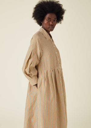 Fayre Stripe Organic Poplin Shirt Dress | Birch Brown