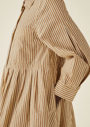 Fayre Stripe Organic Poplin Shirt Dress | Birch Brown