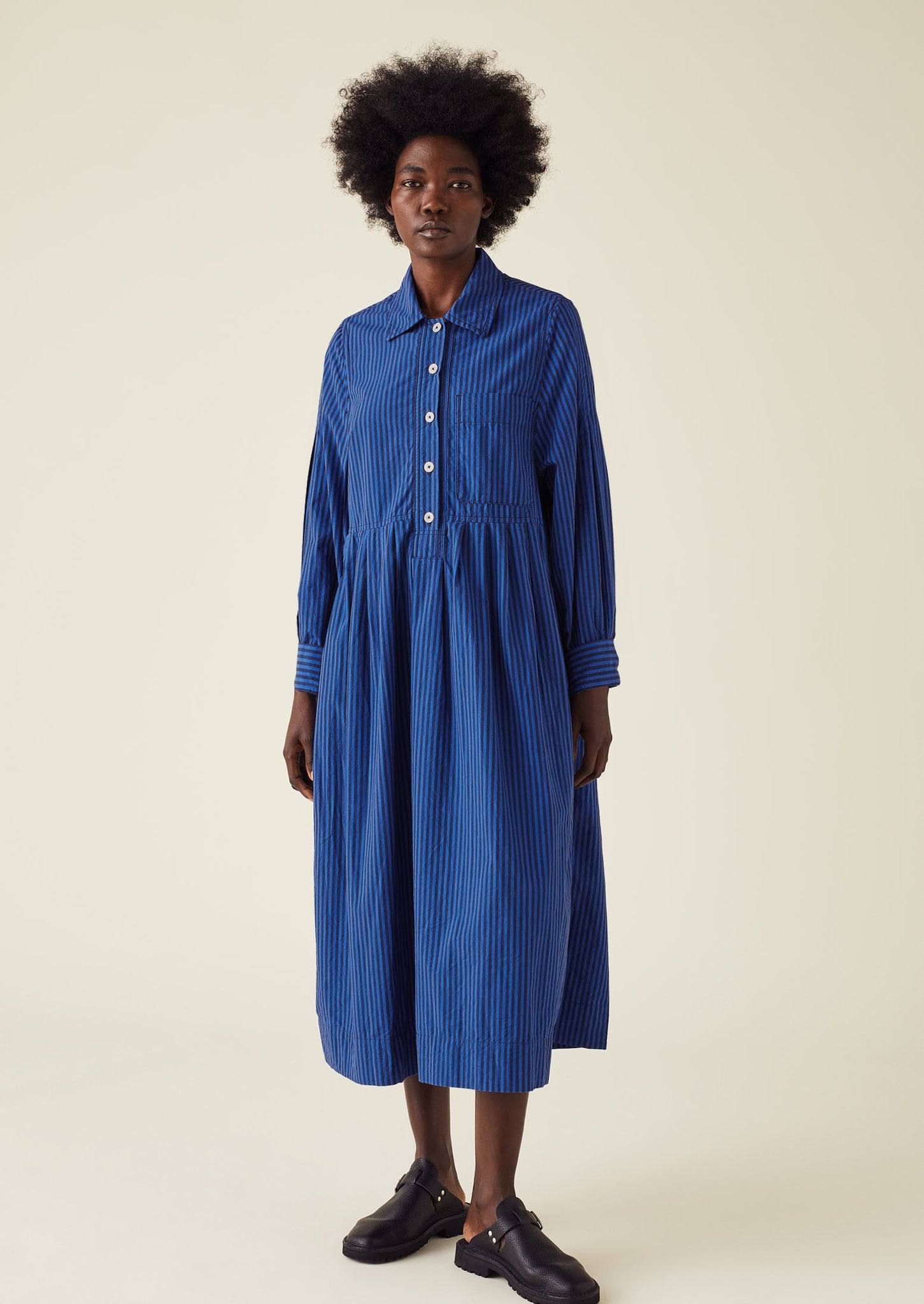 Fayre Stripe Organic Poplin Shirt Dress | Celtic Blue | TOAST