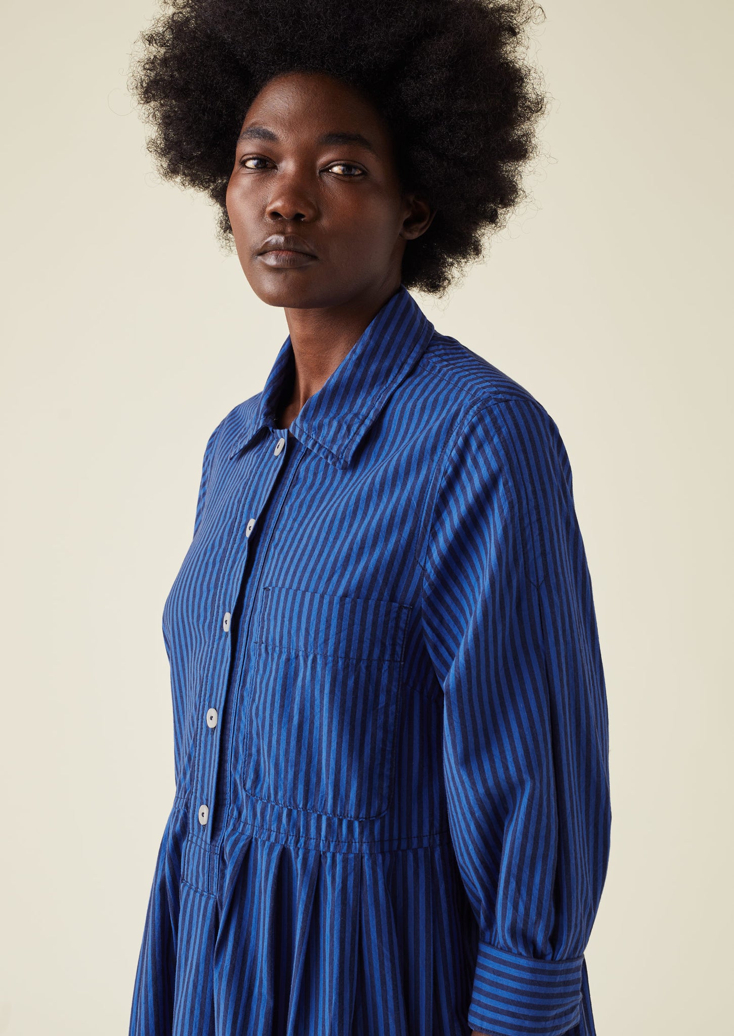 Fayre Stripe Organic Poplin Shirt Dress | Celtic Blue