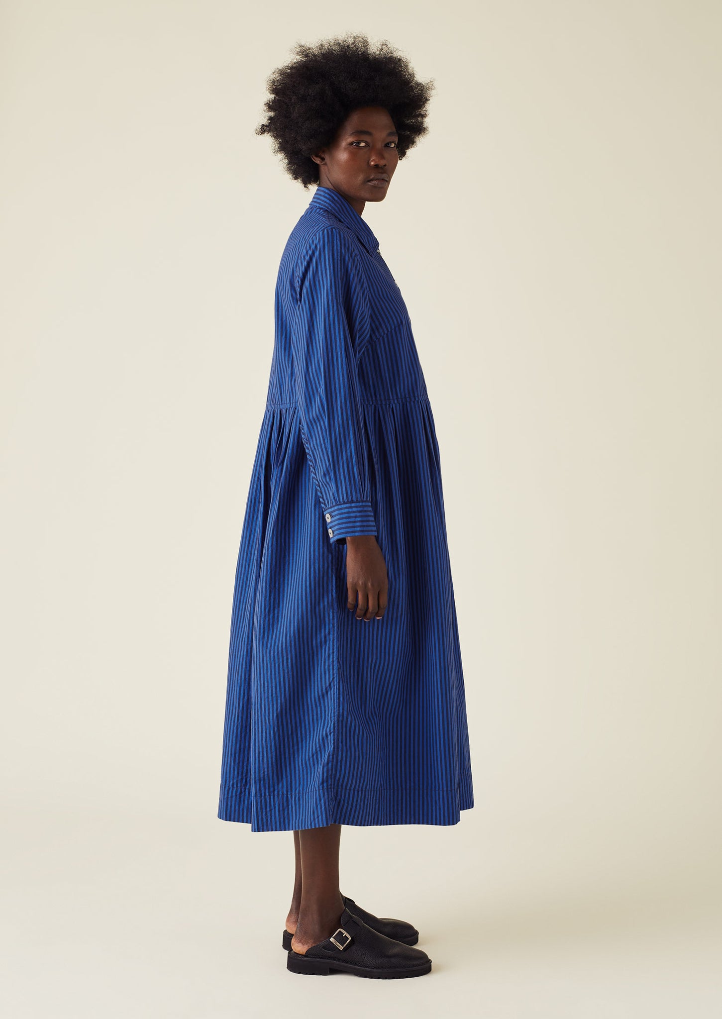 Fayre Stripe Organic Poplin Shirt Dress | Celtic Blue