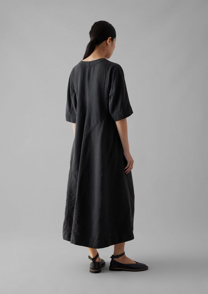 Lyocell Linen Herringbone Panel Dress | Basalt | TOAST