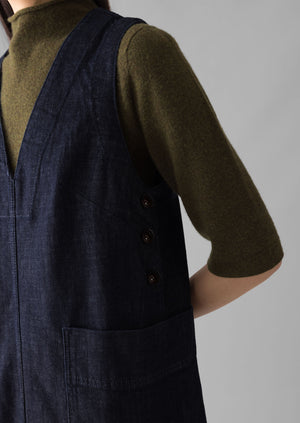 V-Neck Denim Pinafore Dress | Indigo