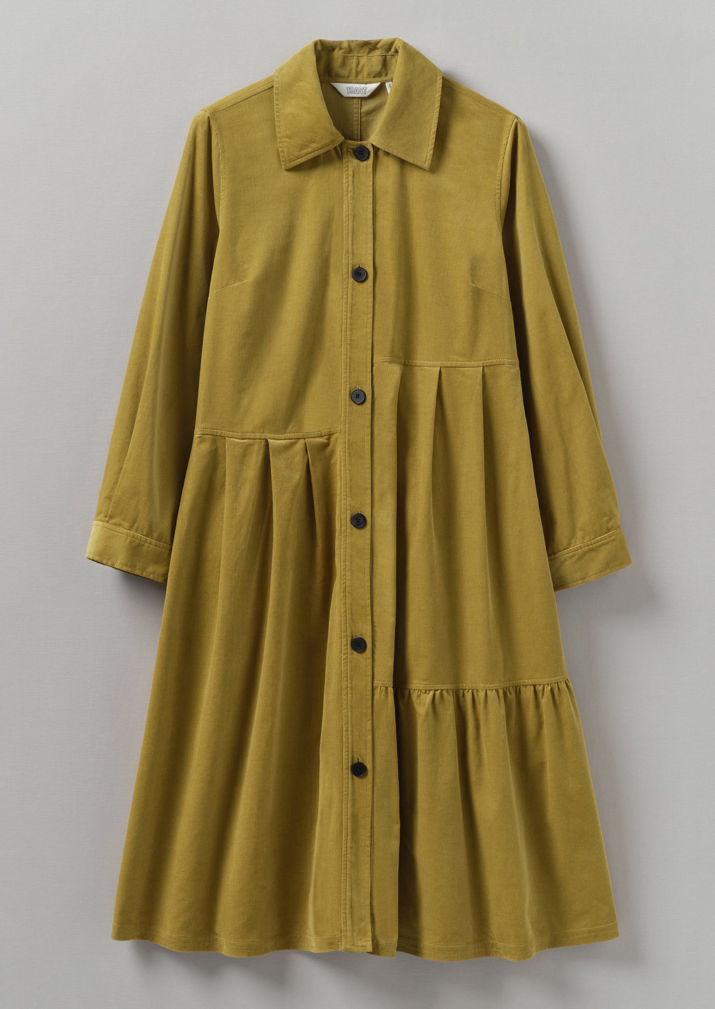 Panelled Organic Needlecord Dress | Golden Olive