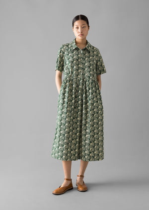 Selma Cotton Shirt Dress | Ecru/Serpentine Green