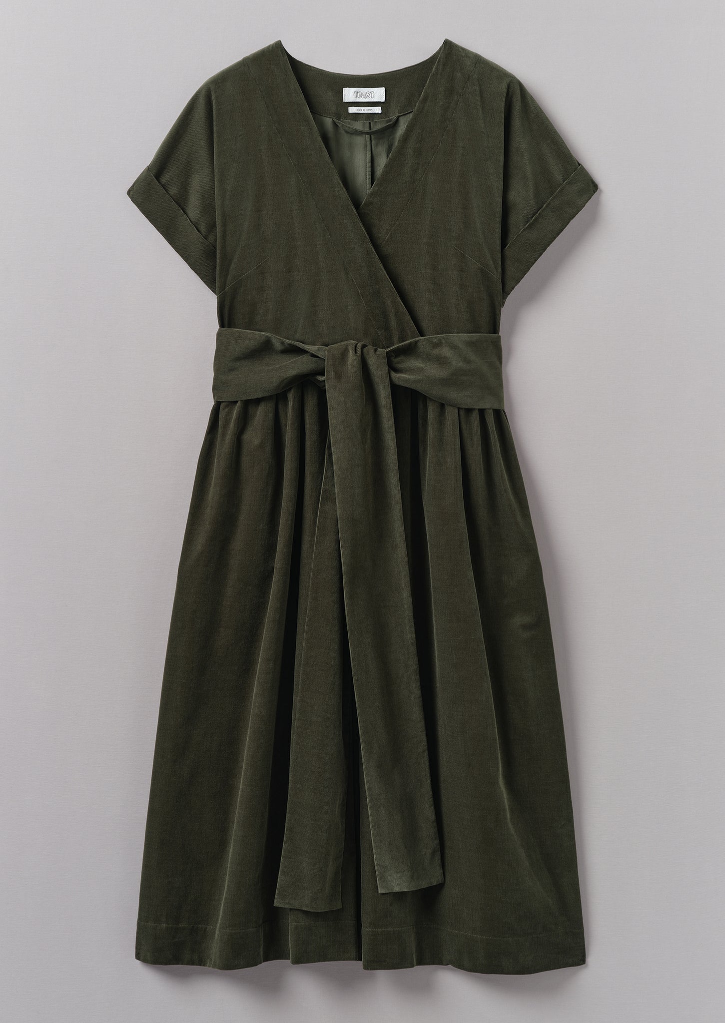 Organic Needlecord Wrap Front Dress | Seaweed