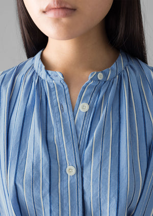 Stripe Poplin Gathered Dress | Sodalite Blue