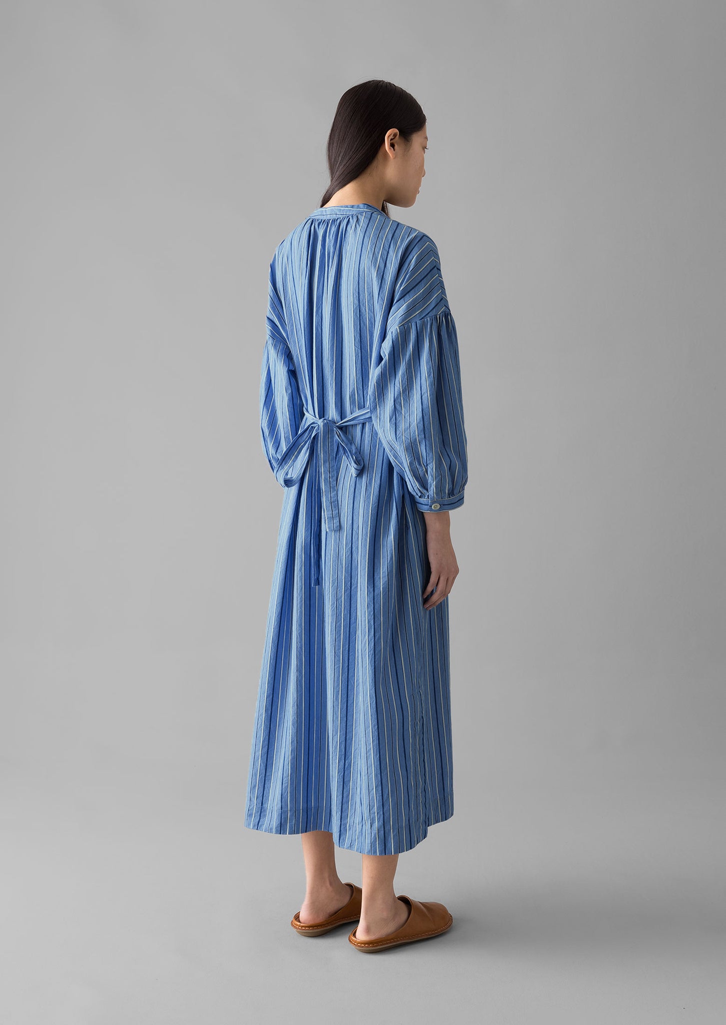 Stripe Poplin Gathered Dress | Sodalite Blue