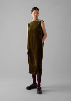 Fluid Silk Velvet Dress | Rich Olive