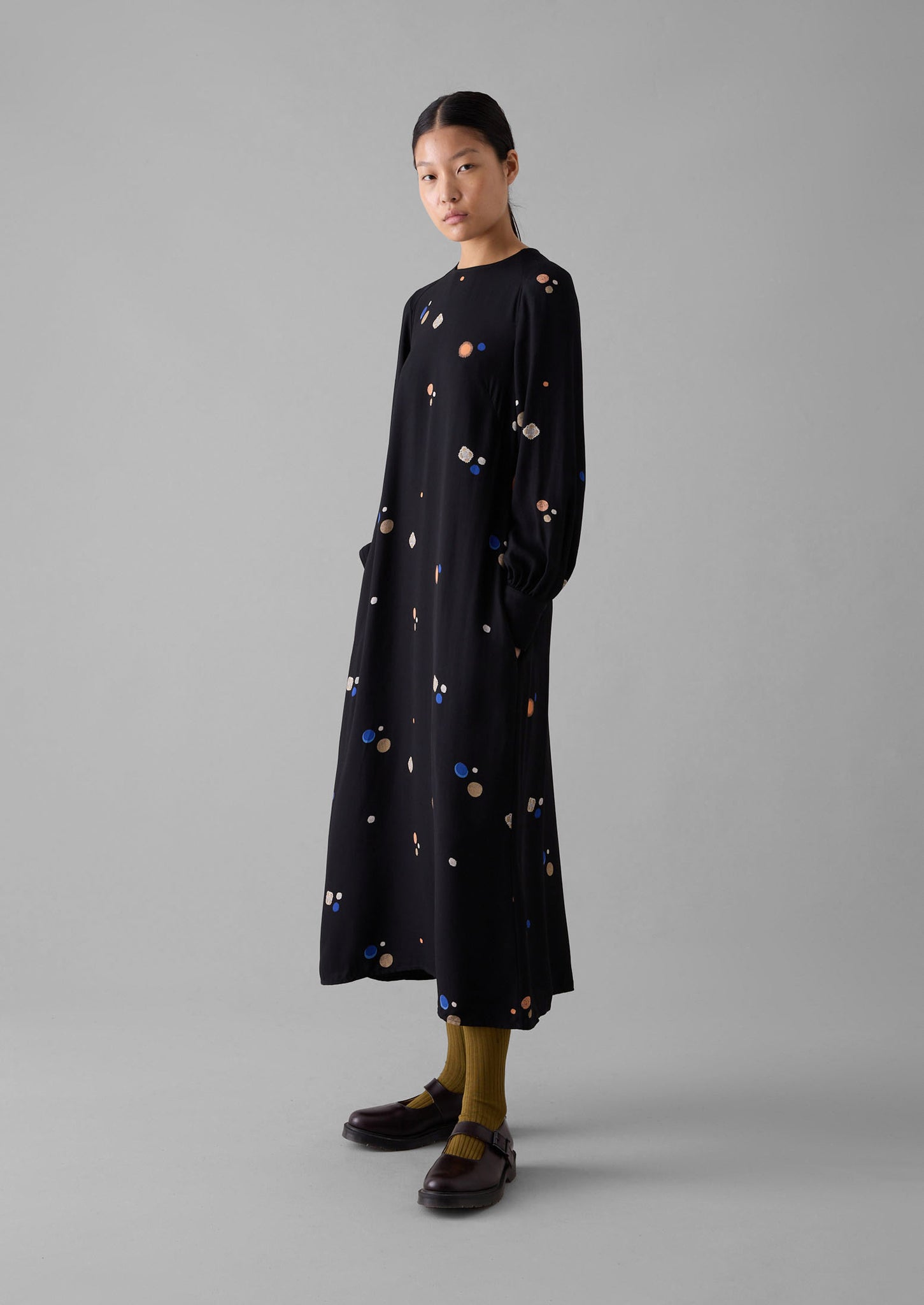 Cosmic Dot Print Column Dress | Black