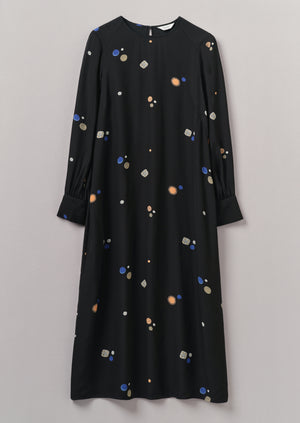 Cosmic Dot Print Column Dress | Black