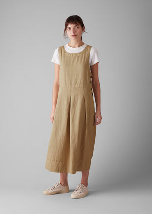 Cotton Linen Twill Pinafore Dress | Ash Brown