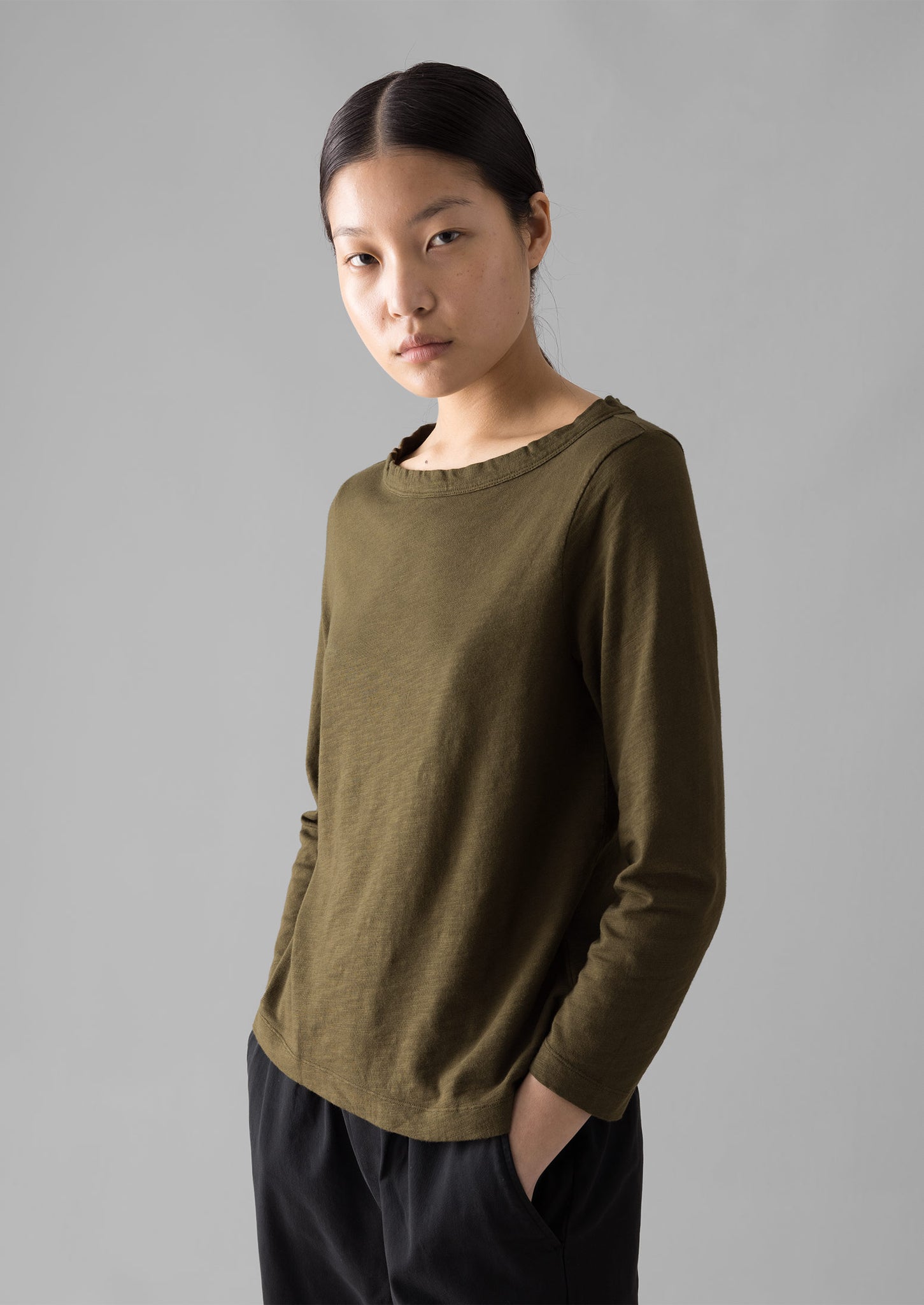 Lia Garment Dyed Boat Neck Tee | Olive