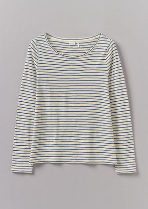 Stripe Cotton Open Neck Tee | Stone