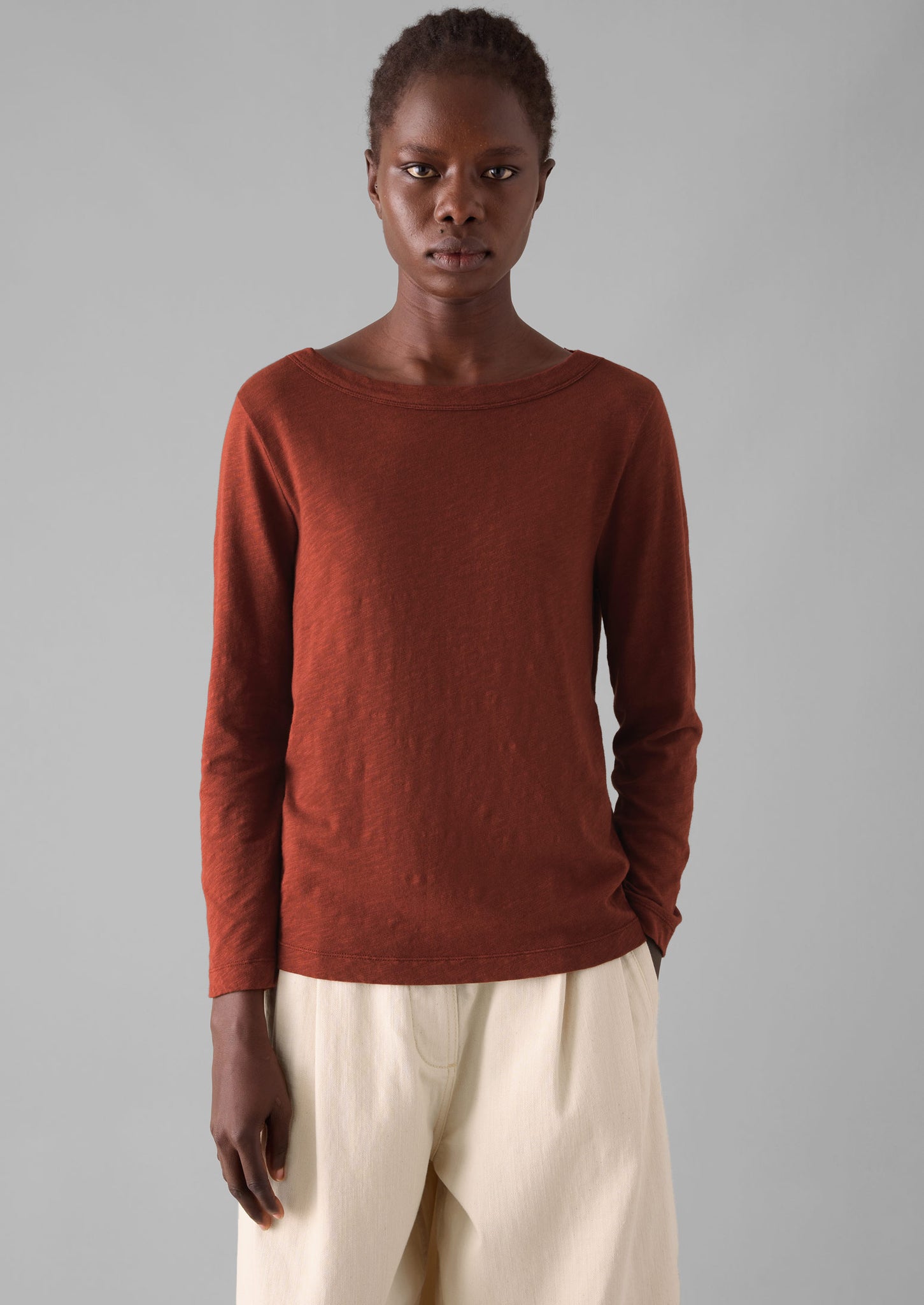 Lia Garment Dyed Boat Neck Tee | Braeburn Red