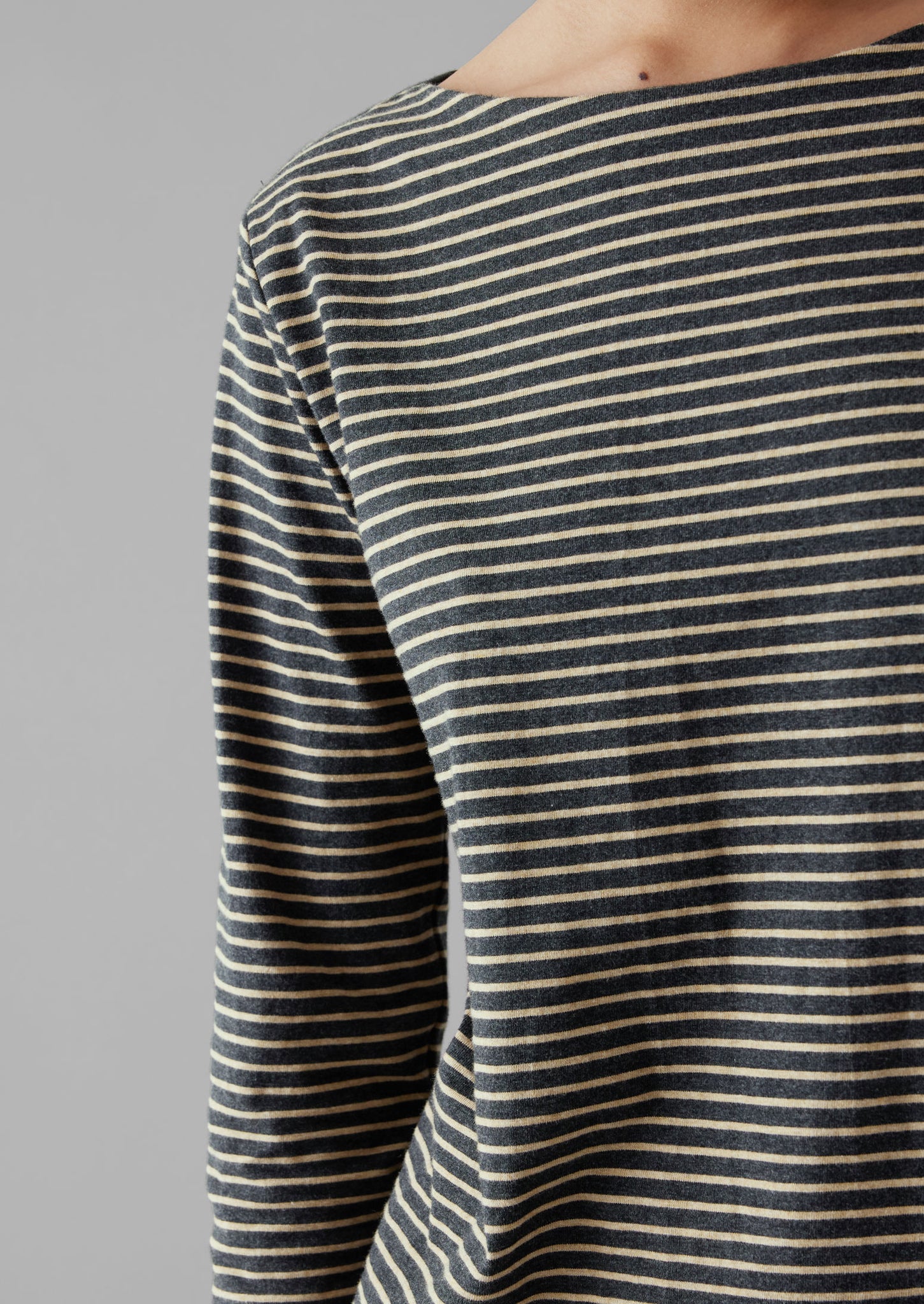 Stripe Soft Cotton Long Sleeve Tee | Grey/Sand