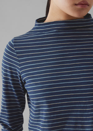 Light Stripe Cotton Slub Tee | Nile Blue