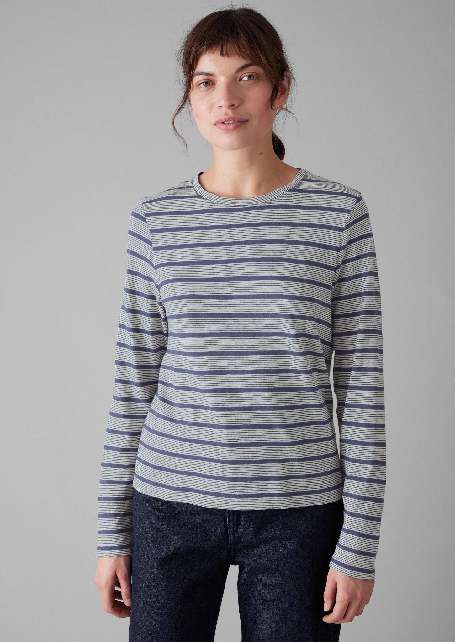 Stripe Crew Neck Tee | Ecru/Royal Blue