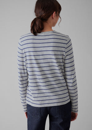 Stripe Crew Neck Tee | Ecru/Royal Blue