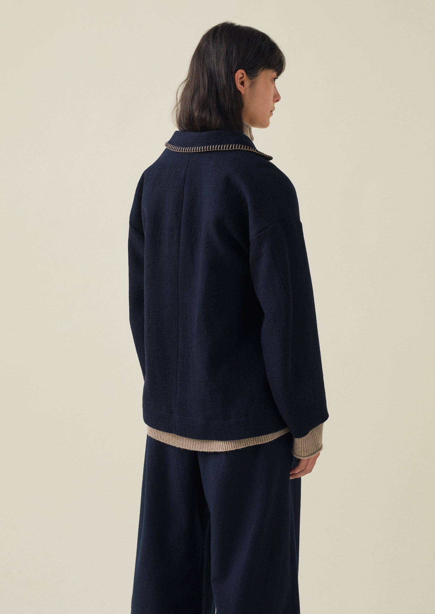 Blanket Stitch Wrap Jacket | Slate