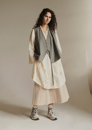 Wool Flannel Sleeveless Jacket | Grey Melange