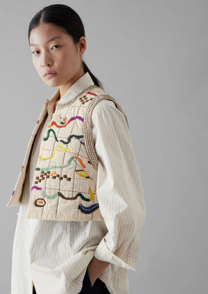 Abstract Hand Embroidered Gilet | Moonstone/Multi