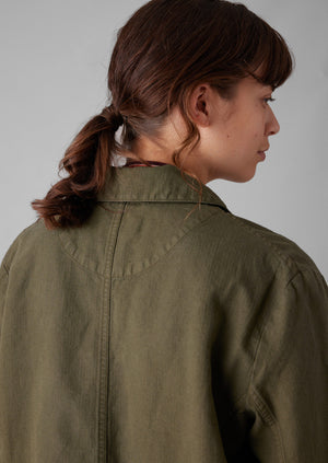 Cotton Linen Herringbone Jacket | Sap Green