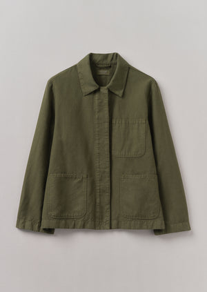 Cotton Linen Herringbone Jacket | Sap Green