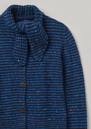 Tie Neck Stripe Donegal Cardigan Blue Multi TOAST