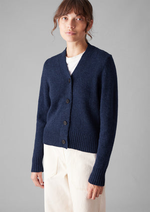 Kaia V-Neck Wool Cardigan | Navy Melange