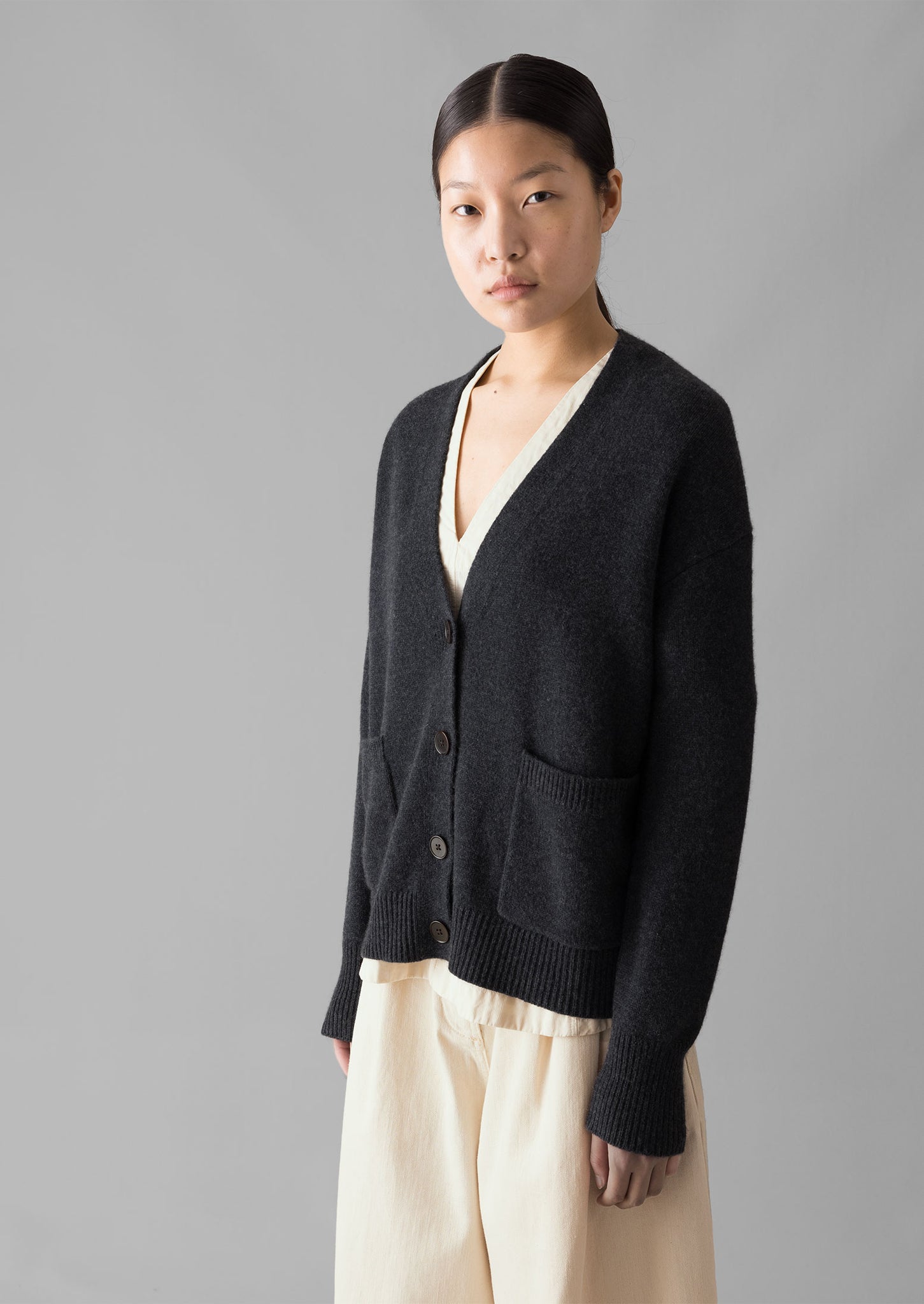 Wool Cashmere Boxy Cardigan | Charcoal | TOAST