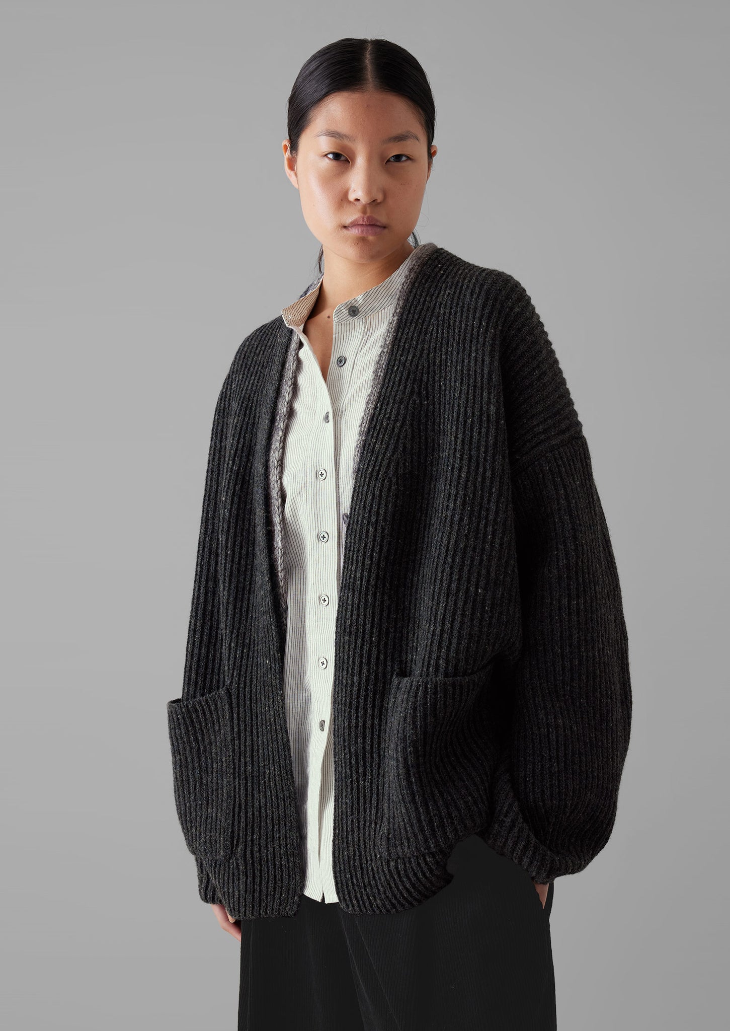 Universal thread charcoal ribbed oversized store cardigan