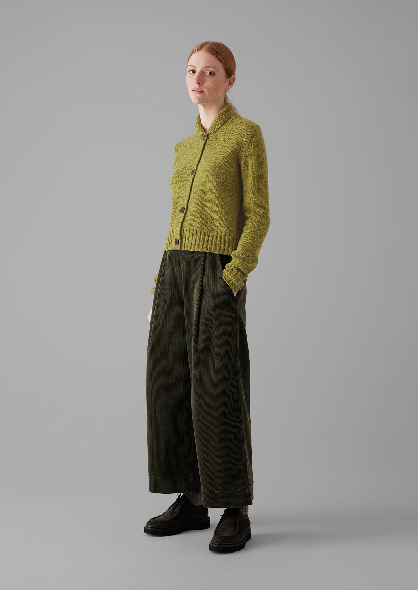 Donegal Wool Round Collar Cardigan | Lime