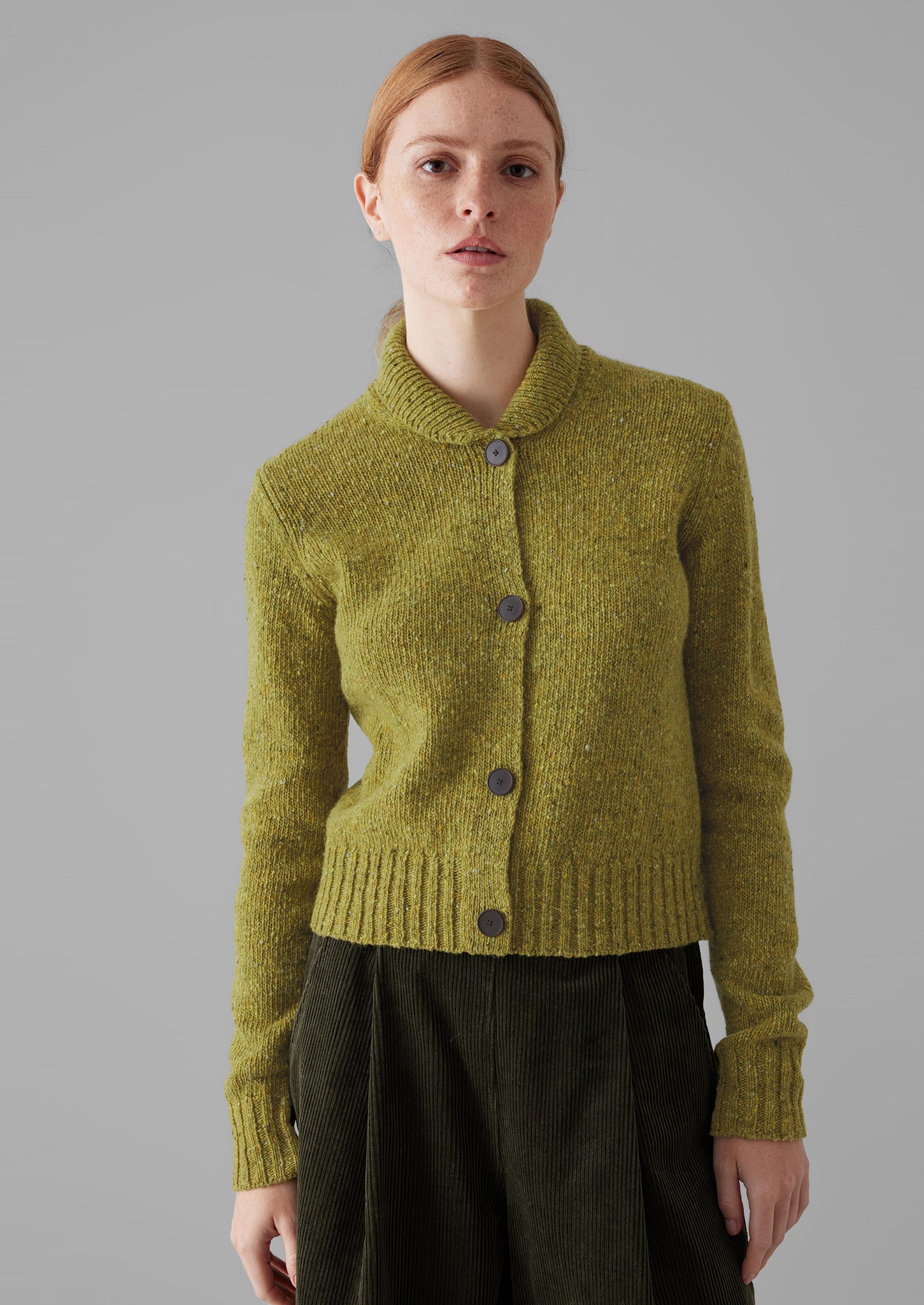 Donegal Wool Round Collar Cardigan | Lime