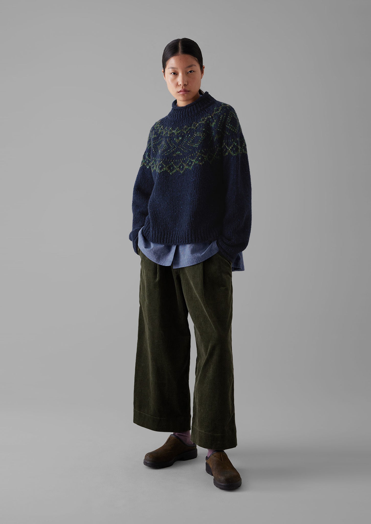 Graphic Yoke Sweater Navy Green TOAST