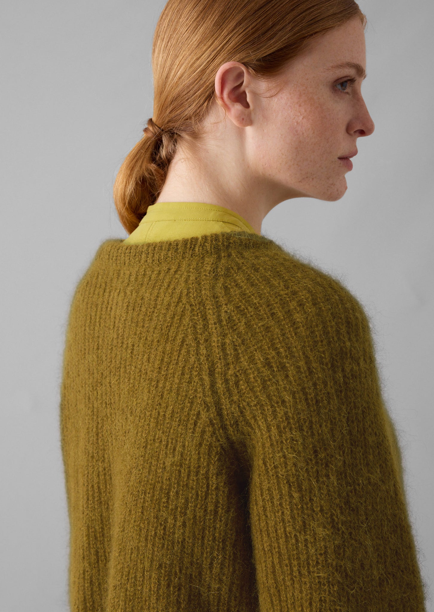 Ribbed Mohair Blend Cardigan | Old Gold