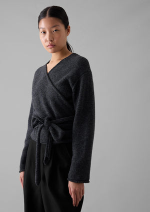 V-Neck Wool Wrap Cardigan | Charcoal