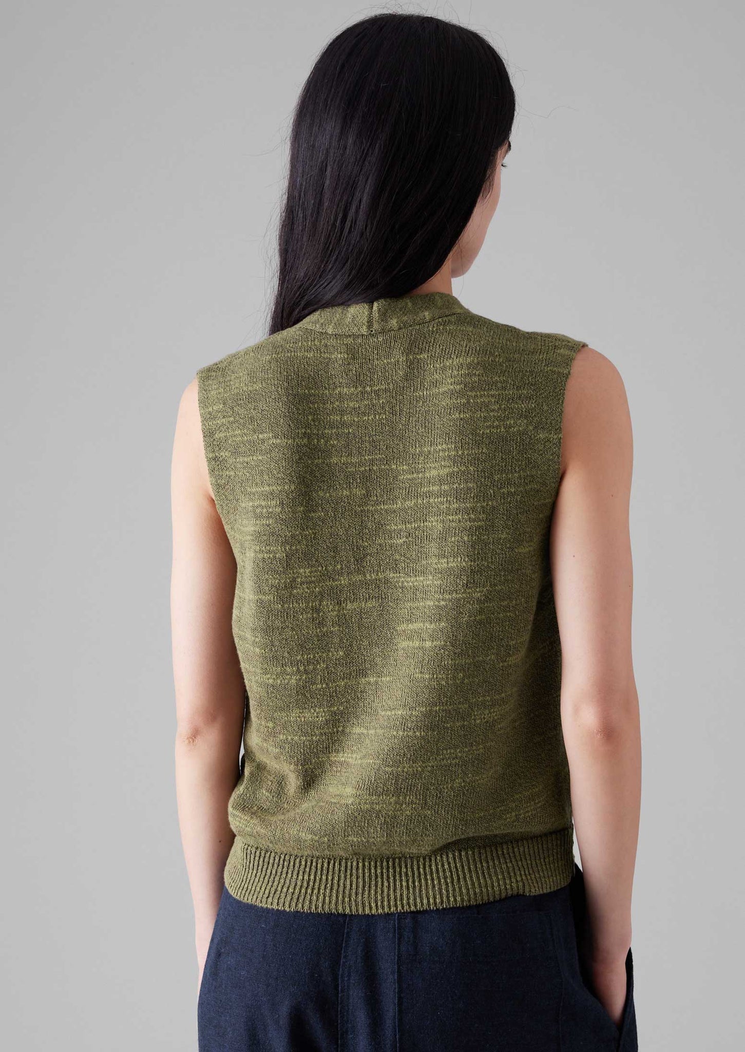 Fine Linen Cotton Knitted Tank | Montella Olive