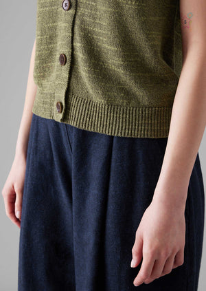 Fine Linen Cotton Knitted Tank | Montella Olive