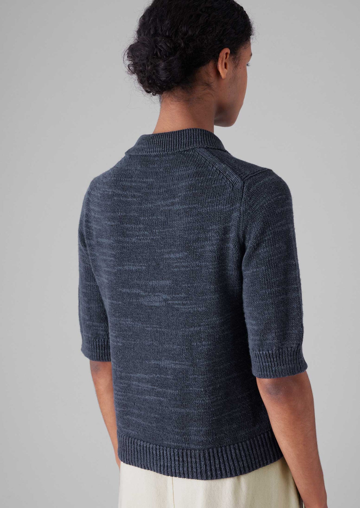 Linen Cotton Slub Knitted Top | Dark Navy