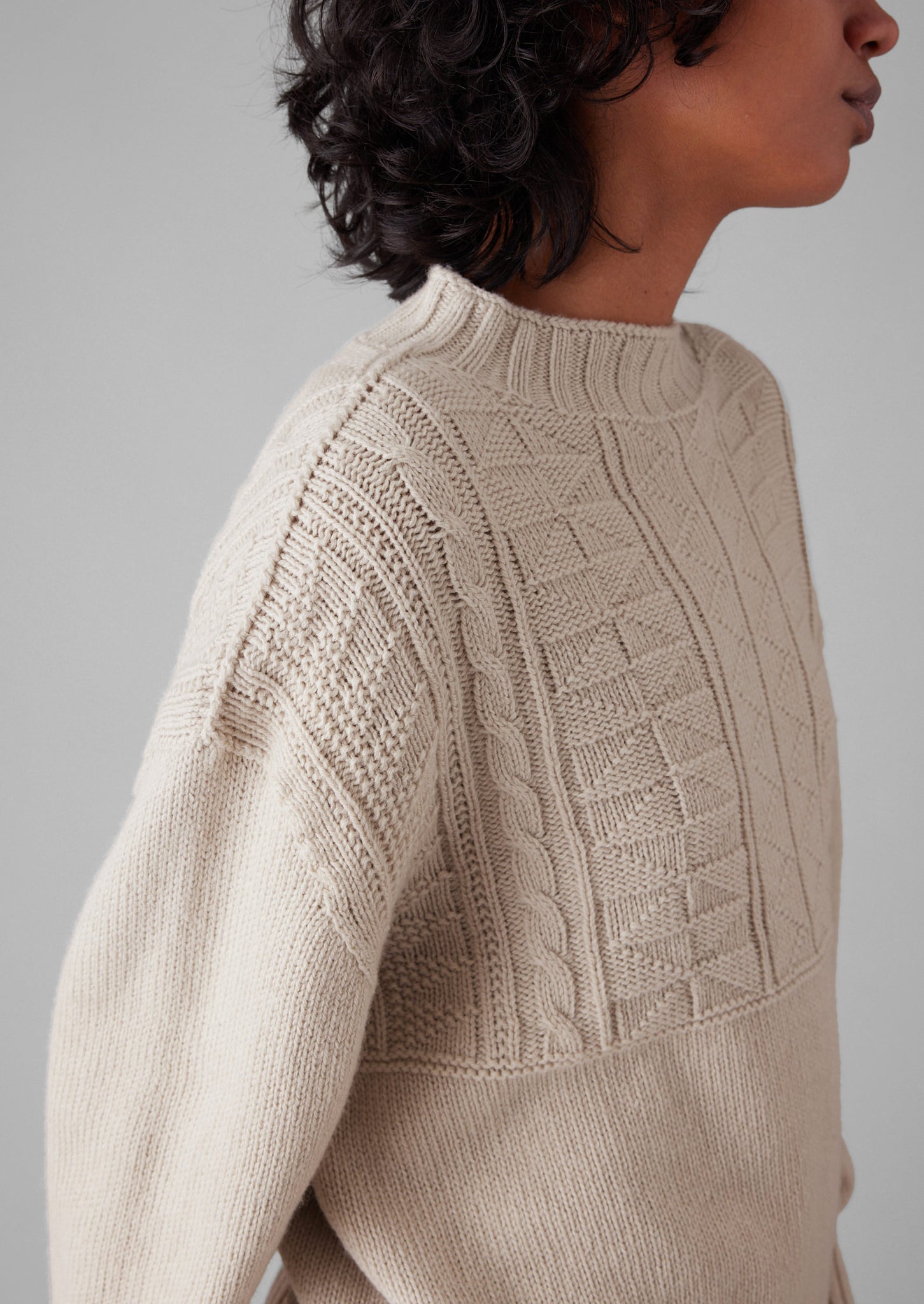 Geo Wool Cotton Gansey Sweater | Bone