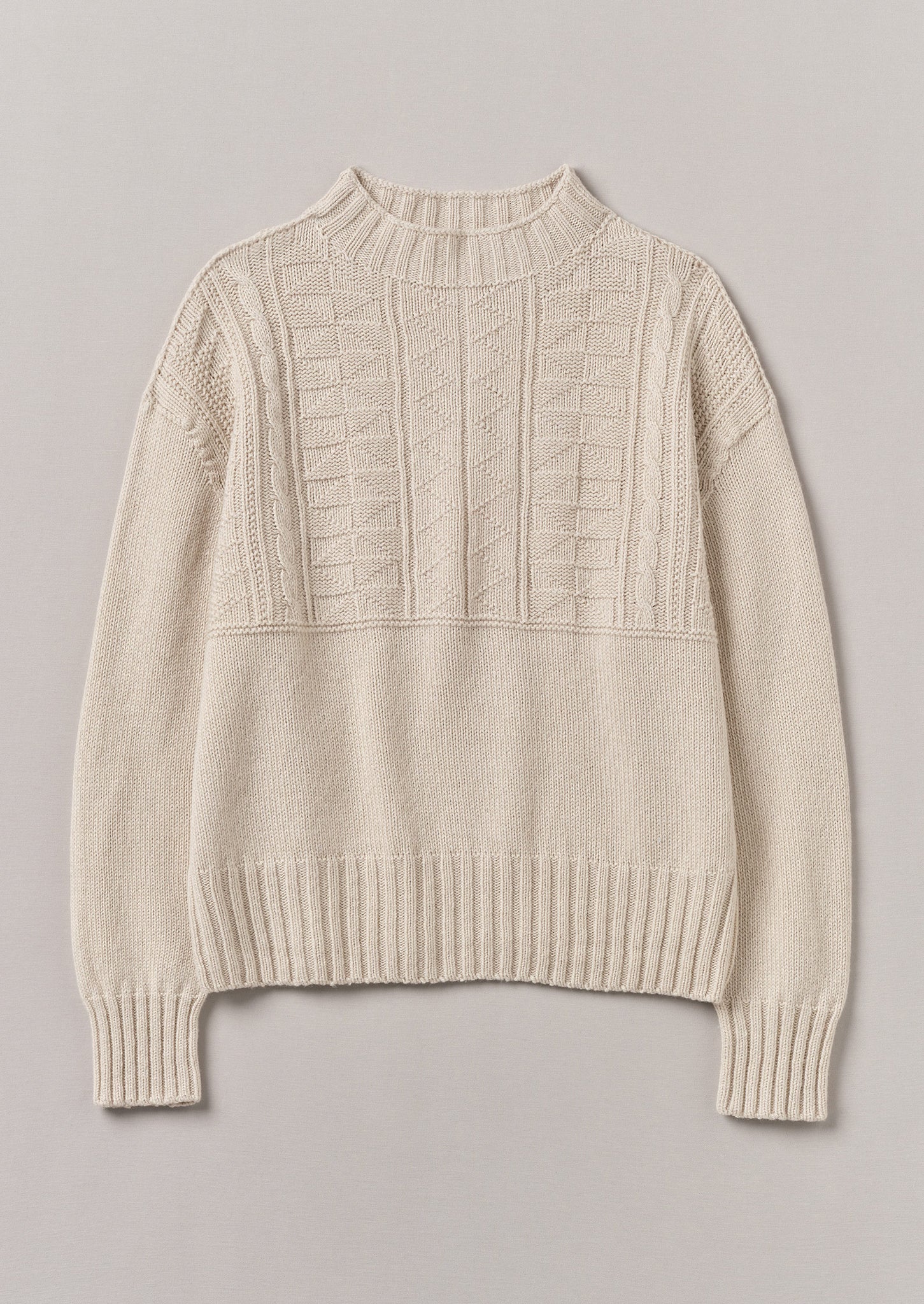 Geo Wool Cotton Gansey Sweater | Bone