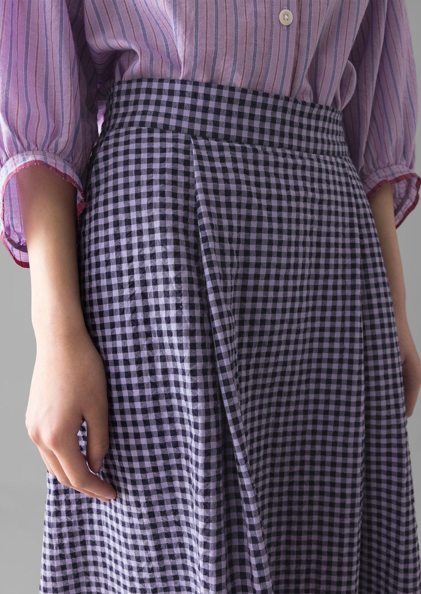 Cotton Gingham Seersucker Skirt Lilac TOAST