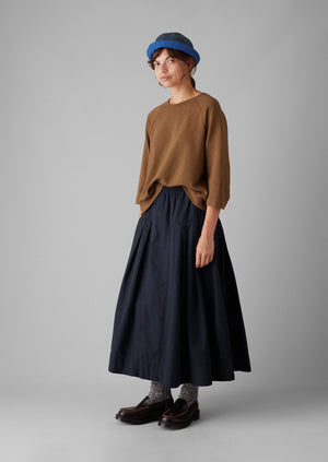 Pleated Organic Cotton Skirt | Navy