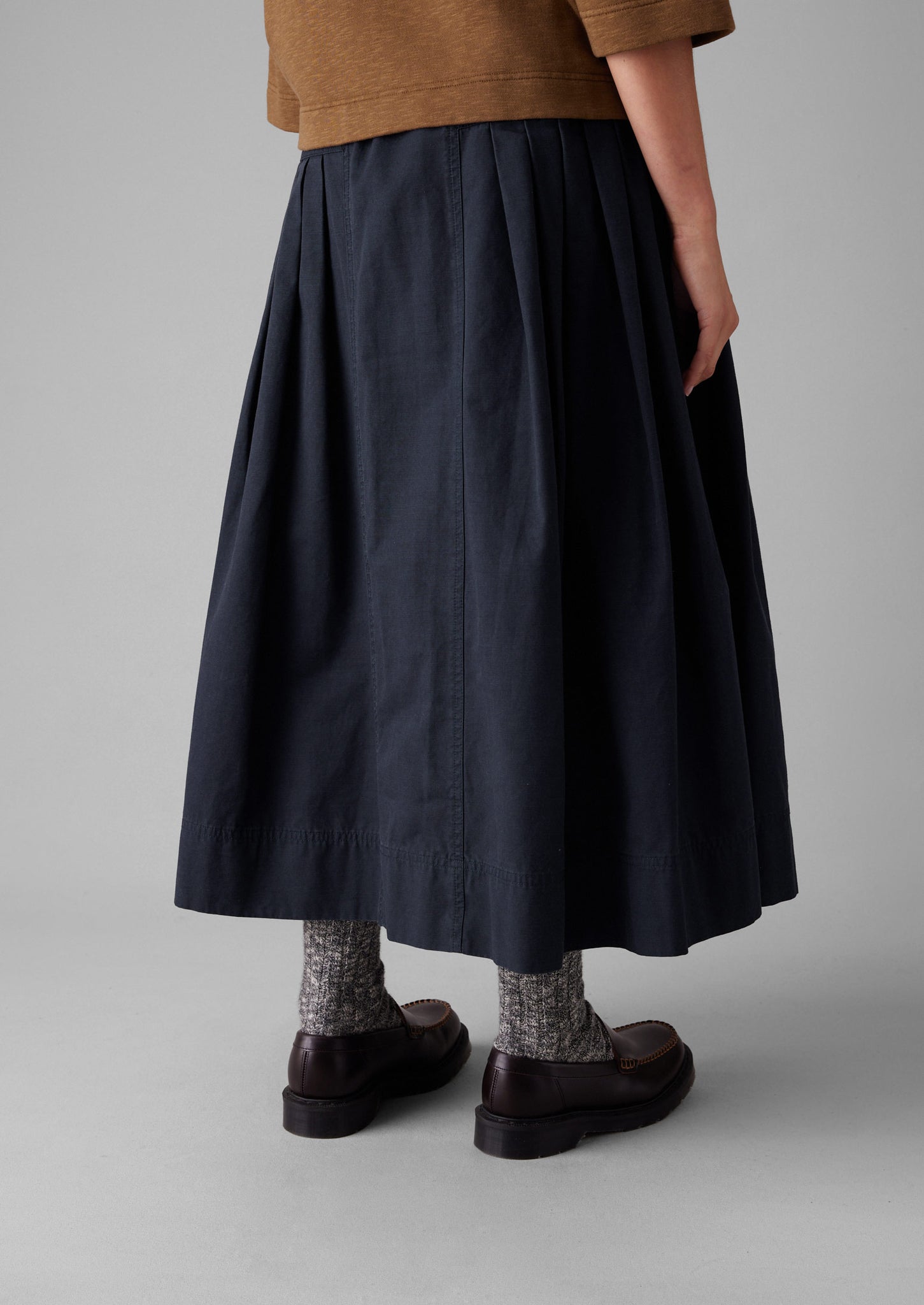 Pleated Organic Cotton Skirt | Navy