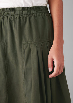 Pleated Organic Cotton Skirt | Duffle Green