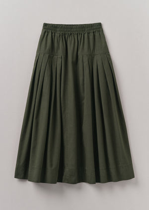 Pleated Organic Cotton Skirt | Duffle Green